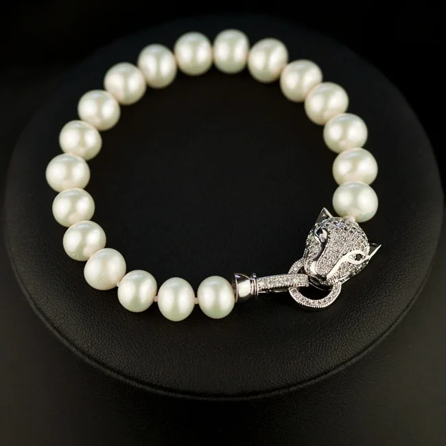 

Hot sell hot sell ~~ 9mm Freshawater Pearl Leopard Head 21.5cm Bracelet For Women best gift