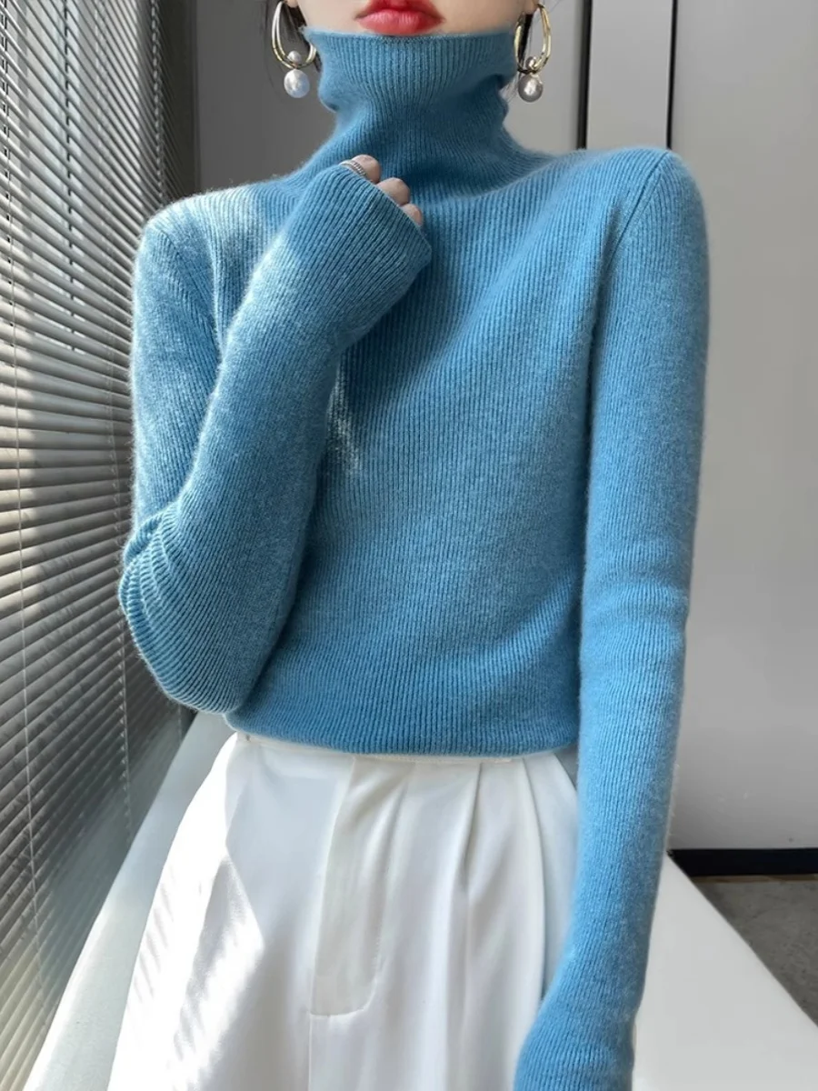 

Новый весенний женский свитер с высоким воротом, облегающий, из шерсти, модный трикотаж, мягкий, удобный, с длинными рукавами, цветной