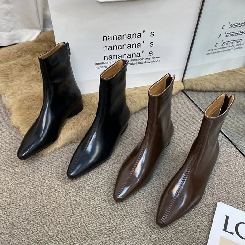 

2025 New Brand Women Ankle Boots Dress Chelsea Boots Fashion Point Toe Square Low Heel Outdoor Dress Short Boat New Woman