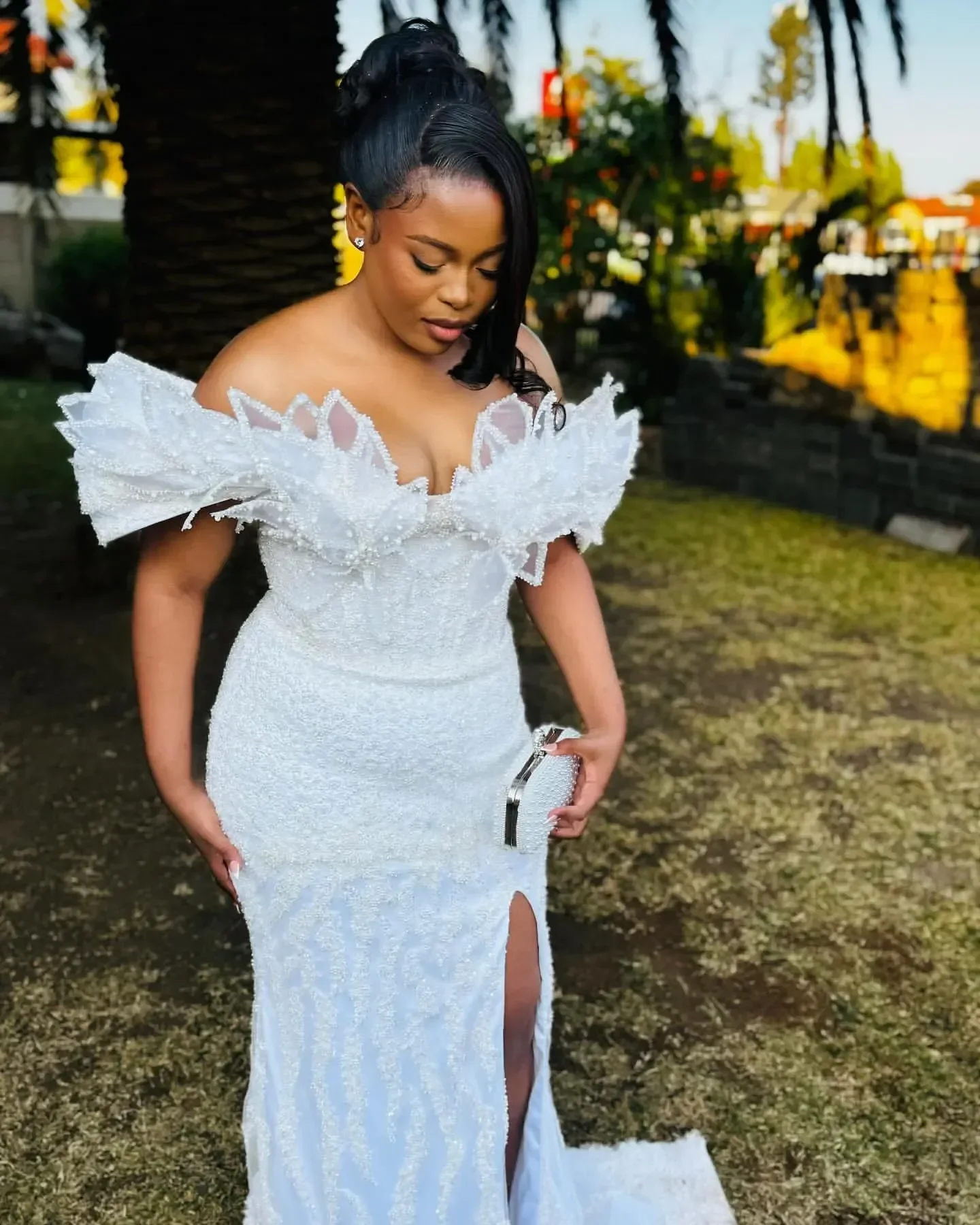 Brown Illusion Mermaid Prom Dress Full Sleeves Beaded Sequined Evening Formal Party Reception Birthday Special Occasions Gown