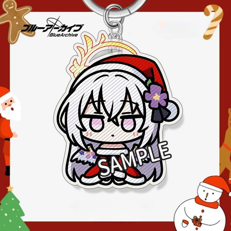 New Blue Archive Christmas Keychain Azusa‌ Takanashi Hoshino Anime Game Peripheral Cute Q Version Two-sided Acrylic Pendant