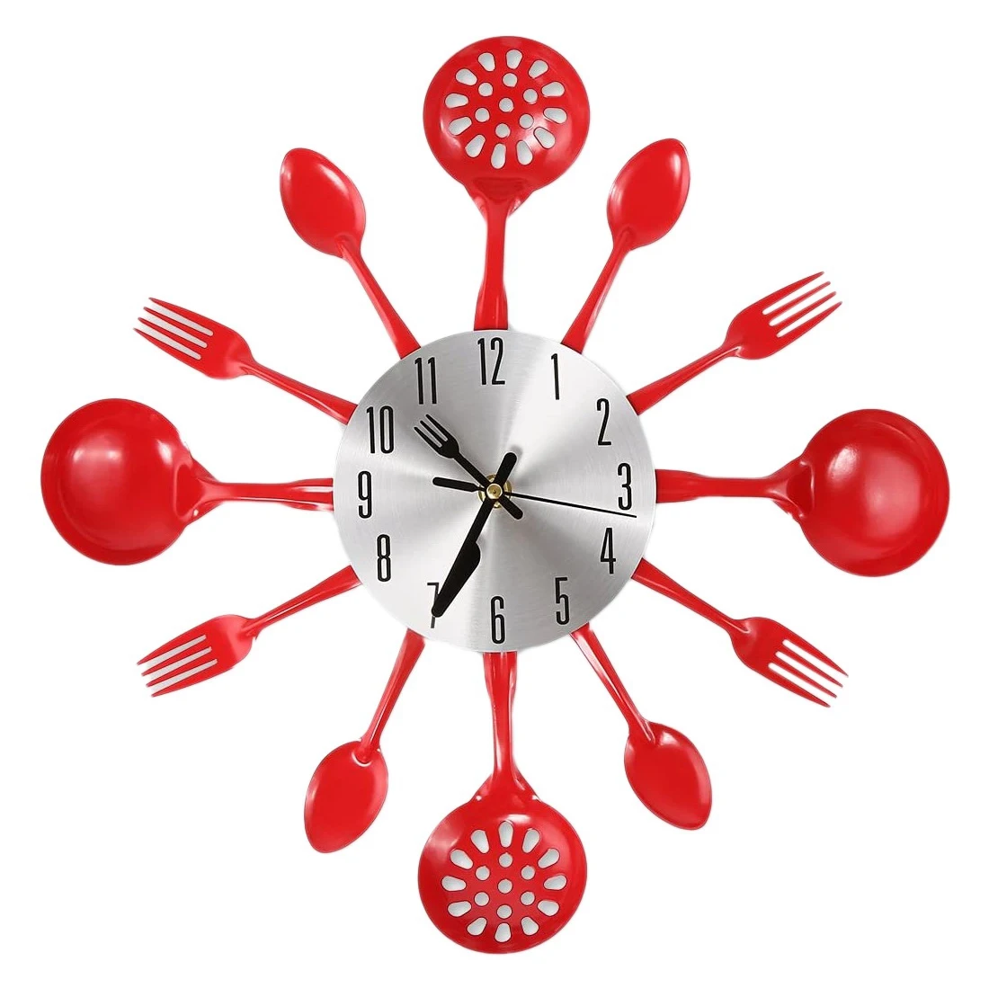 Reloj de pared de Metal para cubiertos de cocina, 14 pulgadas, con tenedor, cuchara, 3D, de cuarzo, sin tictac, para dormitorio y hogar