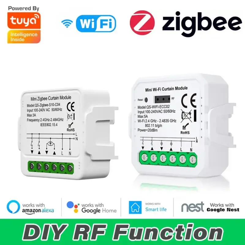 

Модуль умного переключателя штор Tuya ZigBee/WiFi для двигателя жалюзи QS-S10-C04/ECC02, переключатель с поддержкой Google Home Alexa