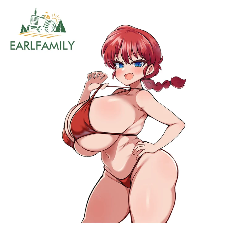 EARLFAMILY-Adhesivos para coche, calcomanías de vinilo para cola de caballo con ojos azules, 13cm x 8,1 cm, sucubus, Waifu, NSFW, Bikini, Thicc