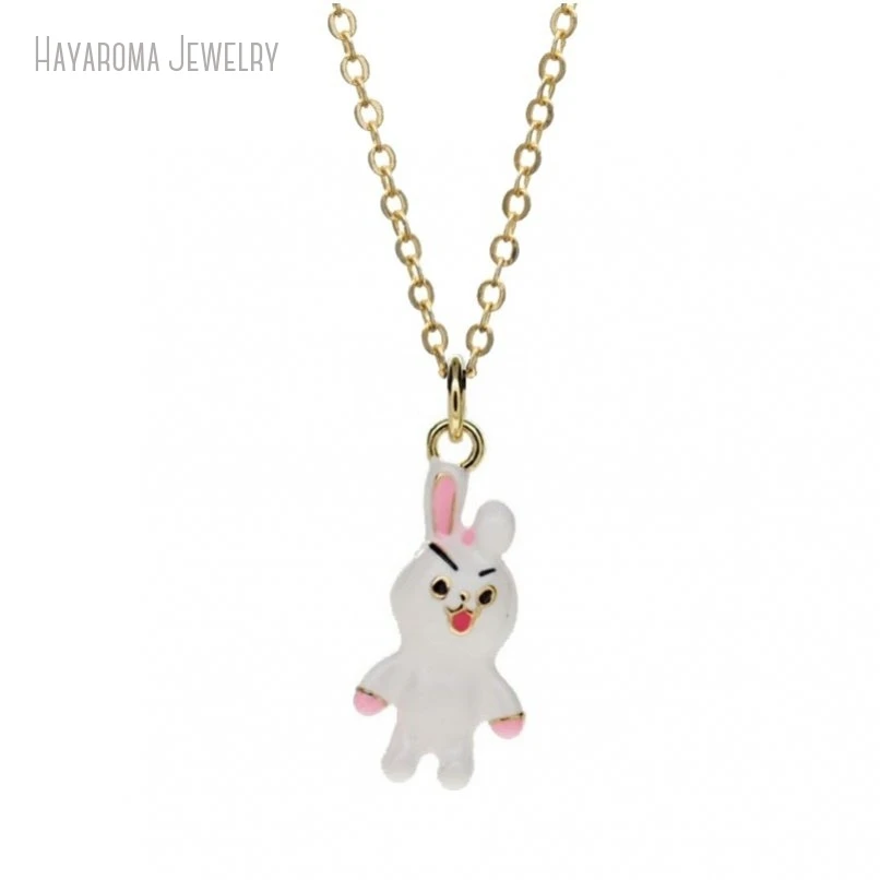 10Pcs Chain Animal Rabbit Wholesale Gold Color Enamel Copper Jewelry Metal Necklace NM51664