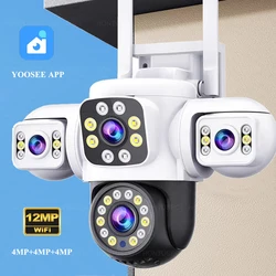 Yoosee 6K 12MP 3 Lens 3 Screens WiFi PTZ IP Camera Outdoor IP66 Waterproof Color Night Vision Auto Tracking Surveillance Cameras