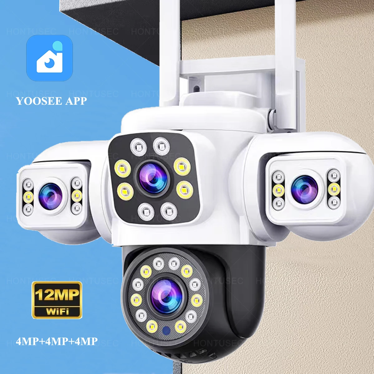 Yoosee 6K 12MP 3 Lens 3 Screens WiFi PTZ IP Camera Outdoor IP66 Waterproof Color Night Vision Auto Tracking Surveillance Cameras