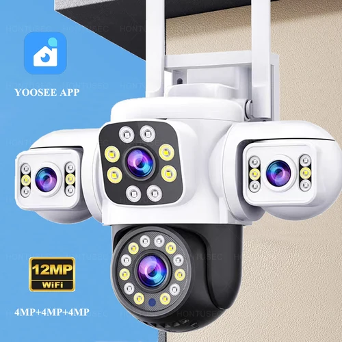 Yoosee 6K 12MP 3 lentes 3 pantallas WiFi PTZ cámara IP al aire libre IP66 impermeable Color visión nocturna seguimiento automático cámaras de vigilancia