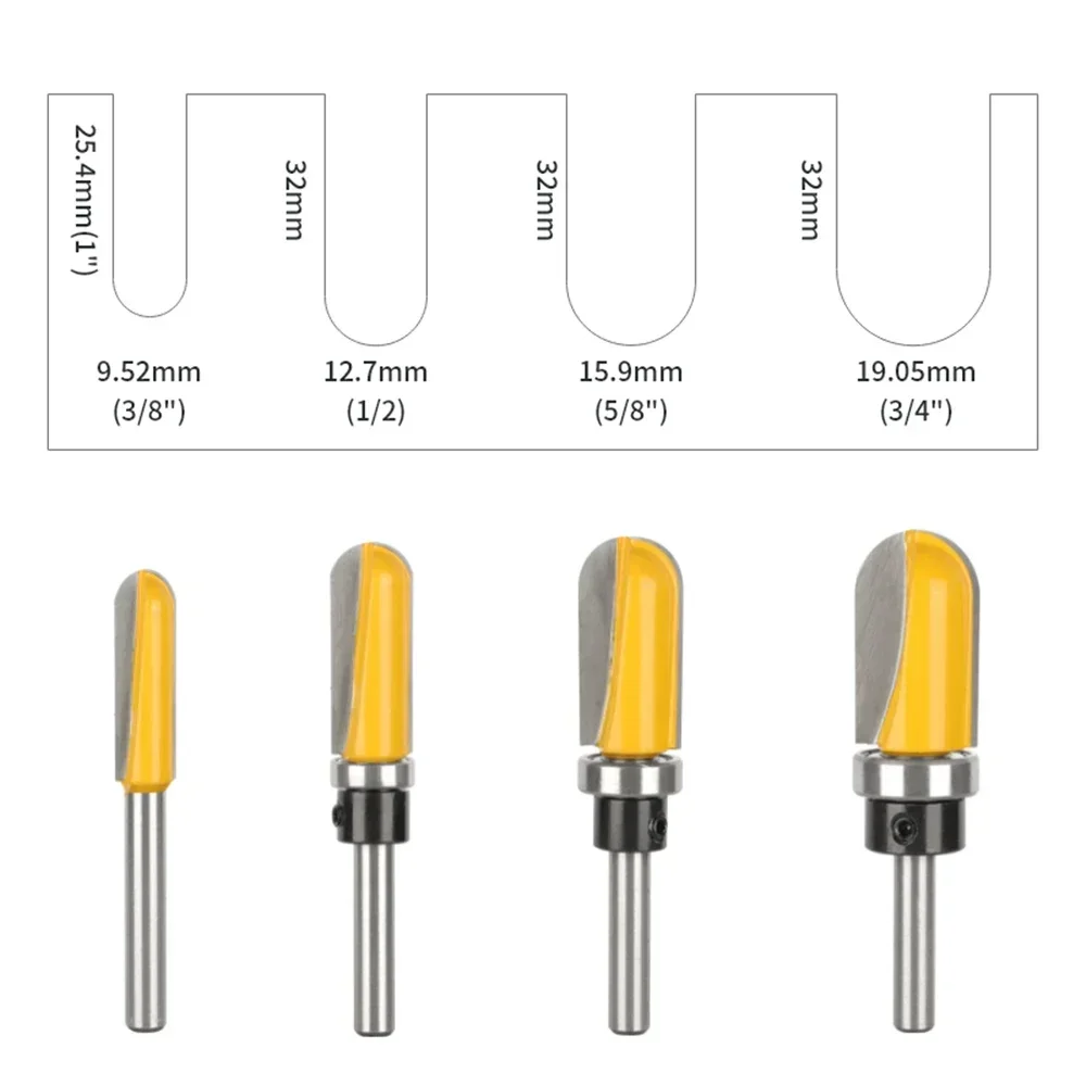 6mm 6.35mm 8mm Round Nose Bit with Bottom Bearing Router Bit Woodworking Milling Cutter for Wood Bit Face Mill End Mill Tools