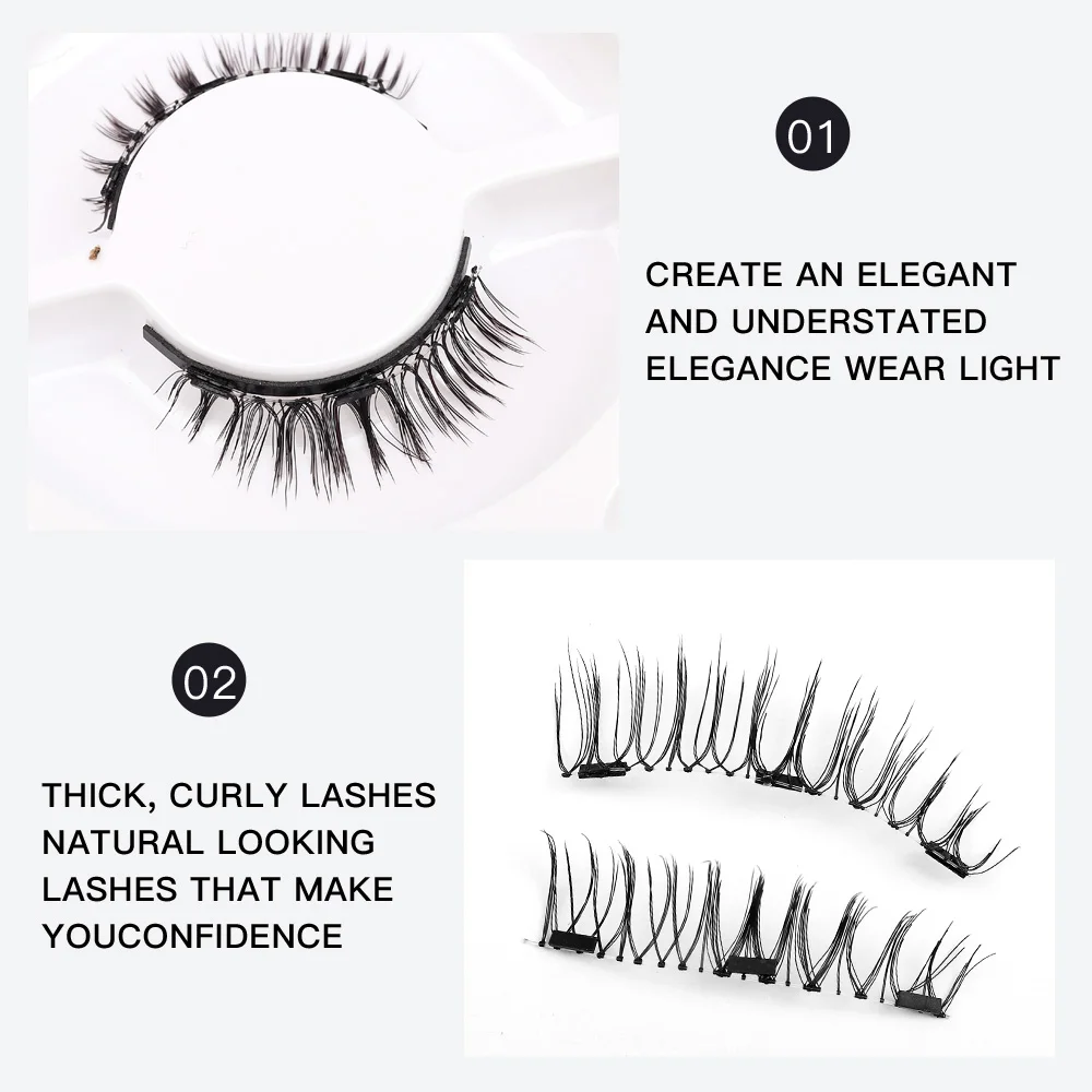 3D Natural Magnetic Eyelashes False Mink Invisible Long Magnetic Lashes Natural Thick False Eyelashes Soft for Eyelashes Extensi