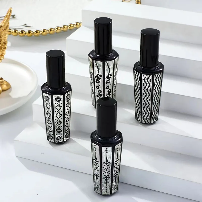 10/30pcs 15ml Glass Spray Perfume Bottle Black/Gold/Silver Empty Cosmetic Alcohol Container Mist Atomizer Travel Simple Sprayer