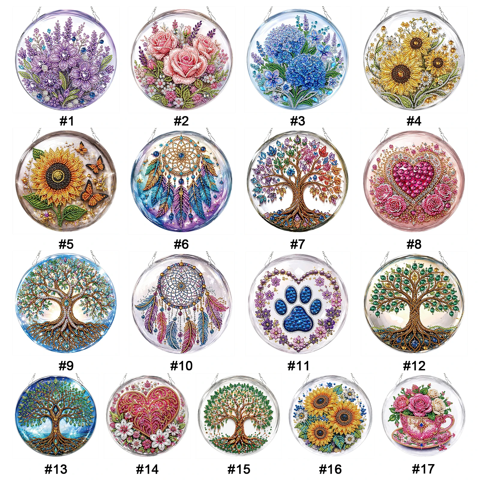 DIY Crystal Diamond Painting Sun Ornament Round Pendant Kit Double Sided PET Window Hanging Ornament Home Decor