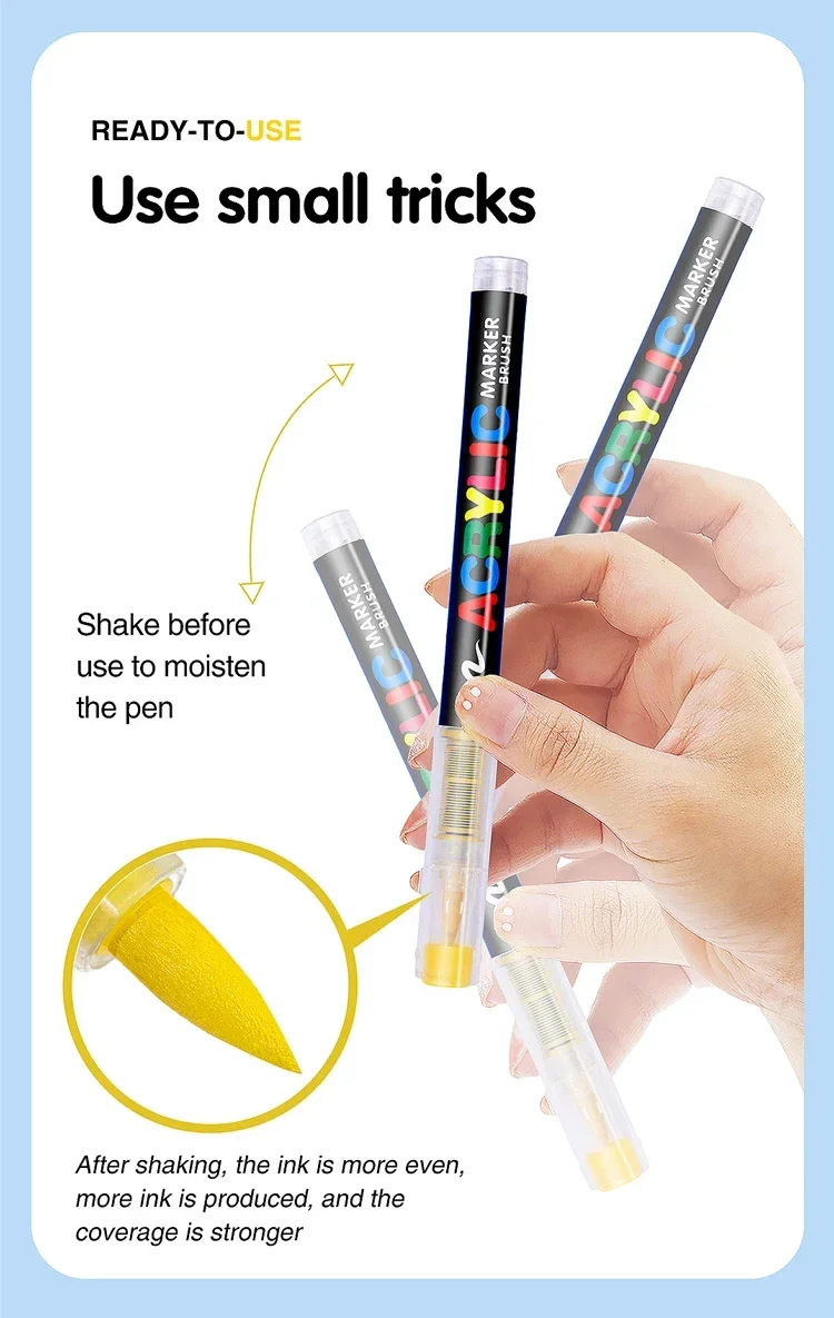 12-120 Farben Acrylfarben Stifte Marker Pinselspitze Farbmarker für Felsmalerei Holz Leinwand Stein, Weihnachtsgeschenk DIY Handwerk – Detail 9