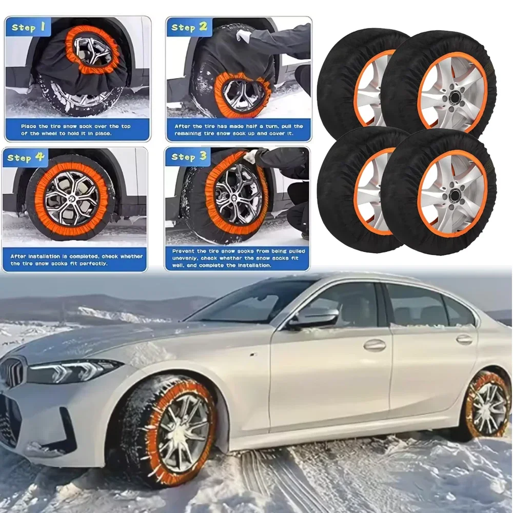 Snow Socks For Car Traction Chains Device For Automotive Grip Snow Chain Alternative Traction Device For Cars Auto RVs SUVs