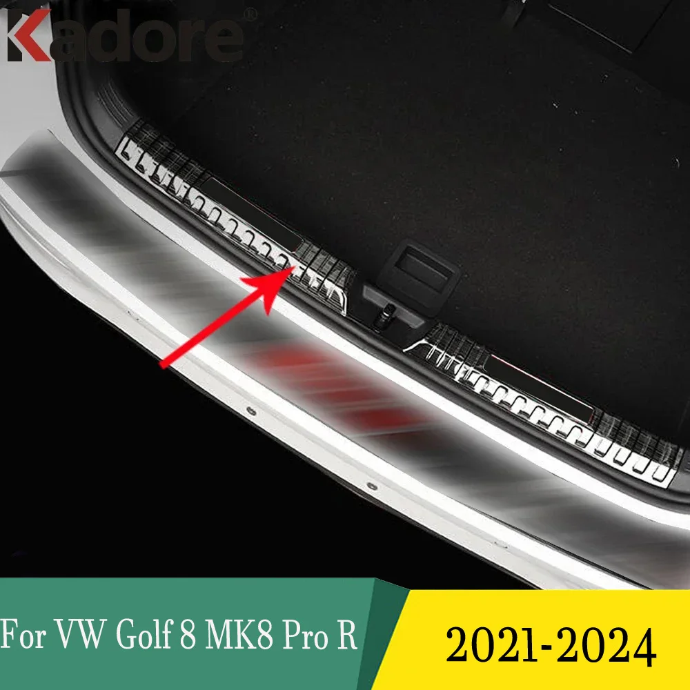 For Volkswagen Golf 8 MK8 Pro R 2021-2024 Inner Rear Bumper Pad Protector Trim Tail Trunk Scuff Plate Cover Stainless Steel