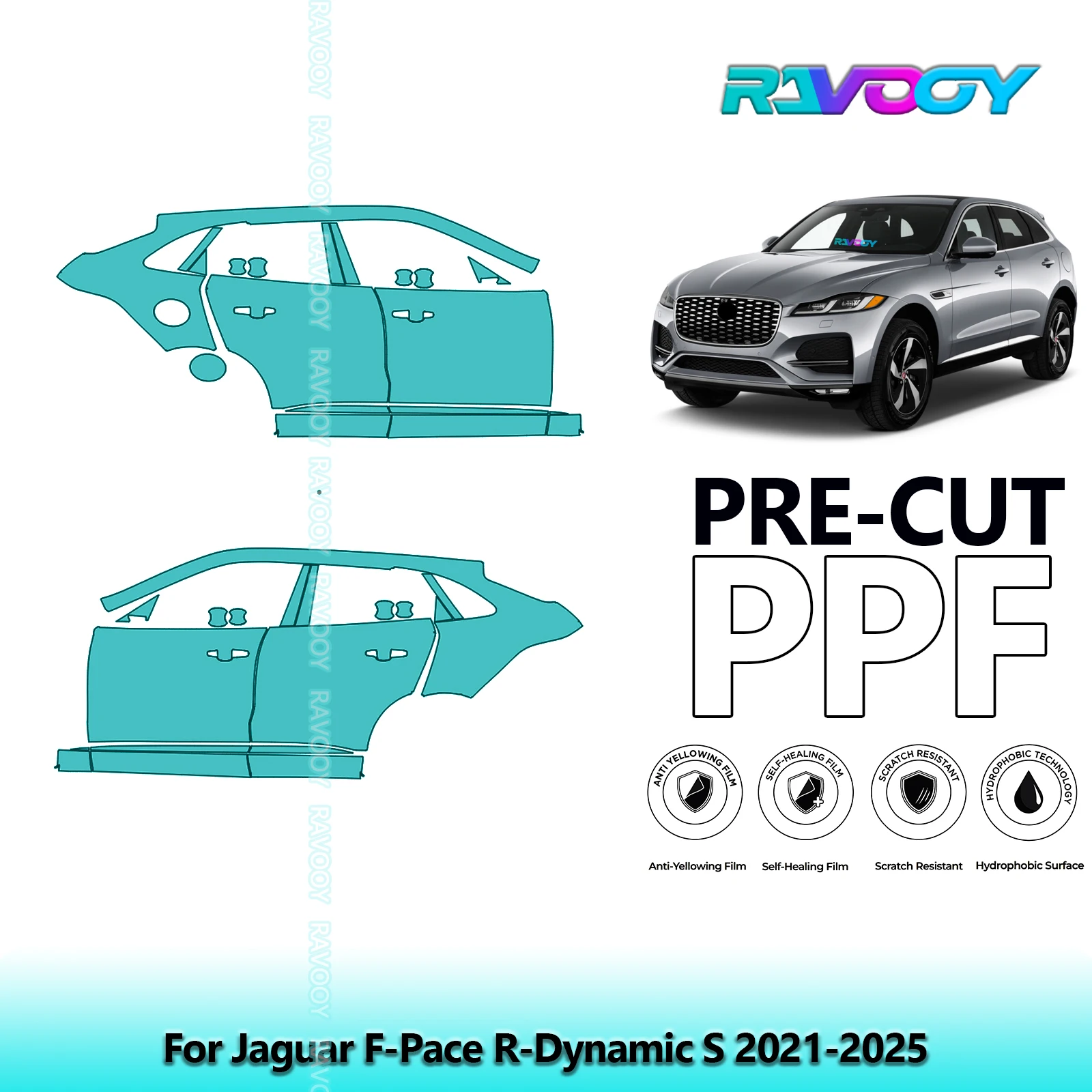 

For Jaguar F-Pace R-Dynamic S 2021-2025 8.5mil Clear Matte Pre-Cut PPF Door & A/B Pillar Kit TPU Paint Protection Film Set