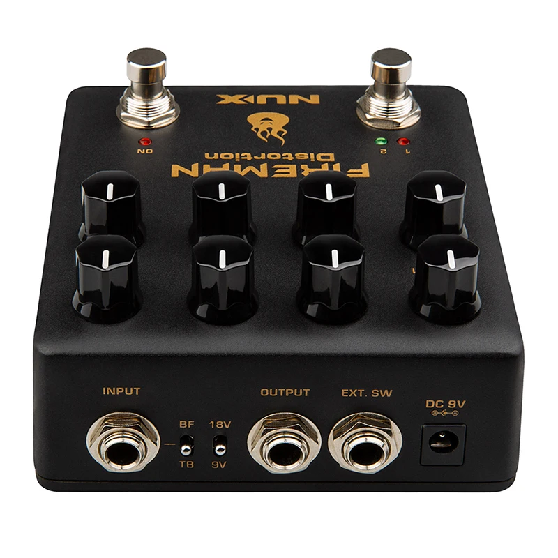 NUX Fireman Distortion Pedal Guitar Effect Processor Dual Channel Brown Sound Adjust BASS TREBLE PRESENCE Frequency NDS-5