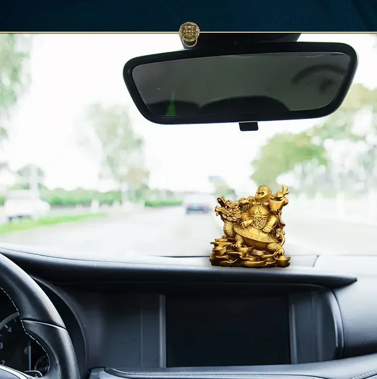 Laughing Home Ornament Sitting Copper Maitreya Buddha Dragon Turtle Car Desktop Decor view 5