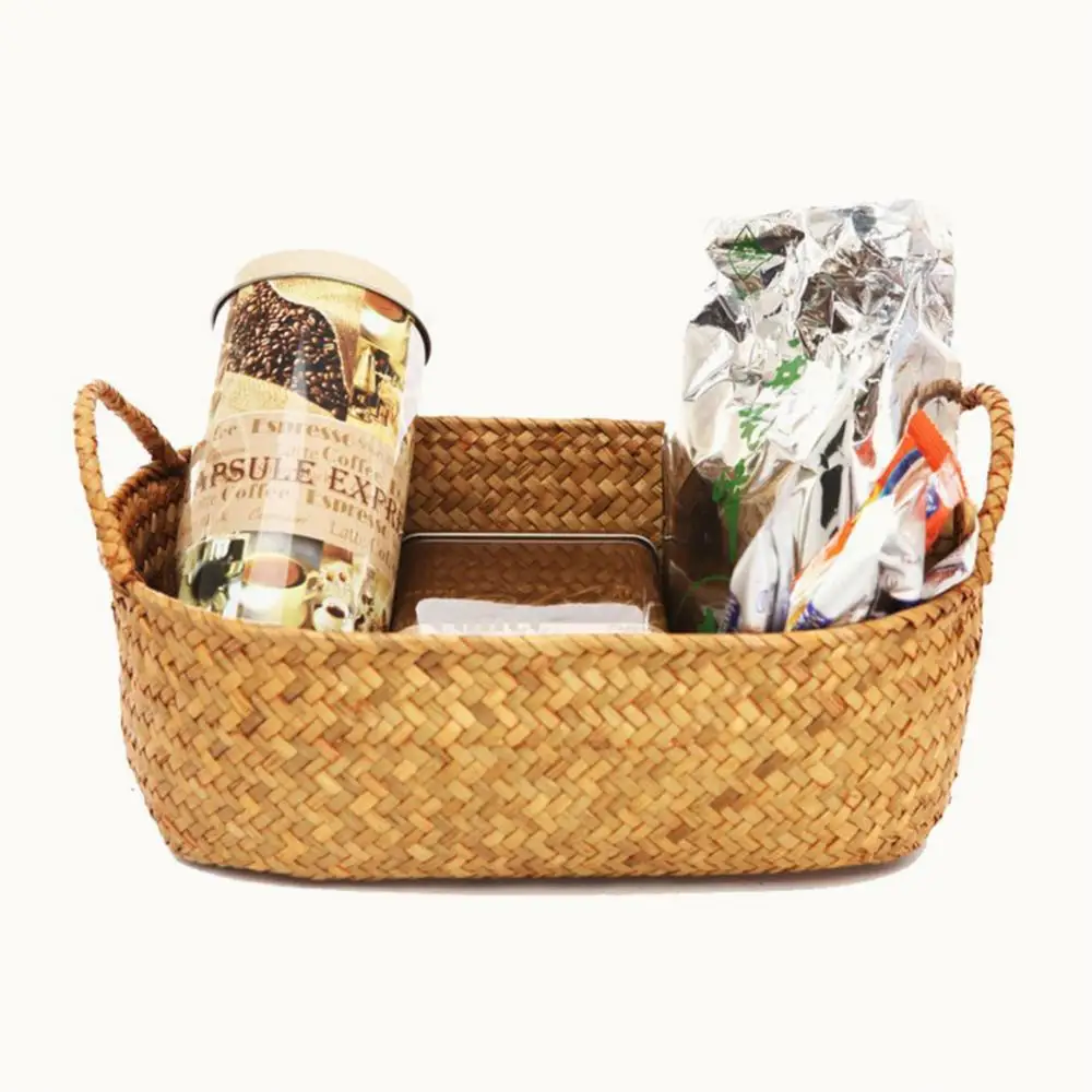 Handmade DIY Straw Flower Pot Basket Fruit Sundries Organizer Rattan Plant Box