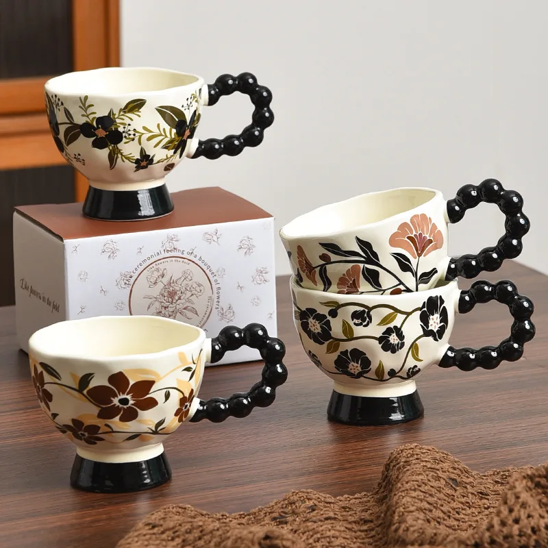 Old-Fashioned Internet-Famous Rose-Flower Ceramic Sophistication Water Cup Home High-Aesthetic Luxury Tea Office Gift Box Mug