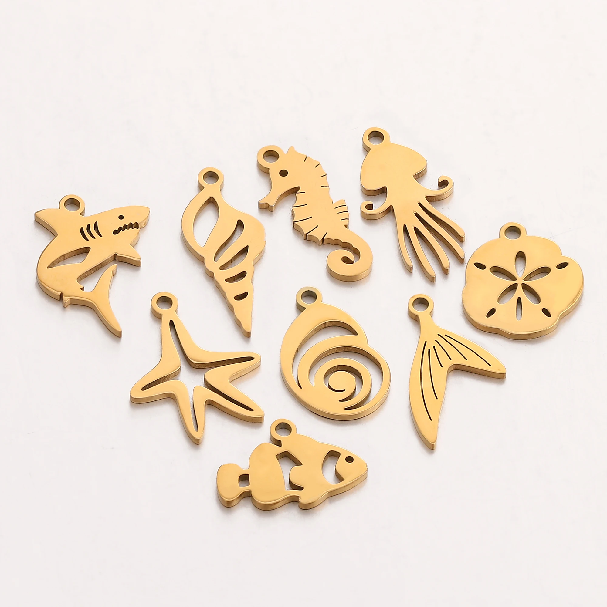 5 teile/los Gold Farbe Marine Tier Octopus Meer Fisch Conch Seestern Charms Edelstahl Anhänger Für Schmuck Machen Zubehör – Detail 4