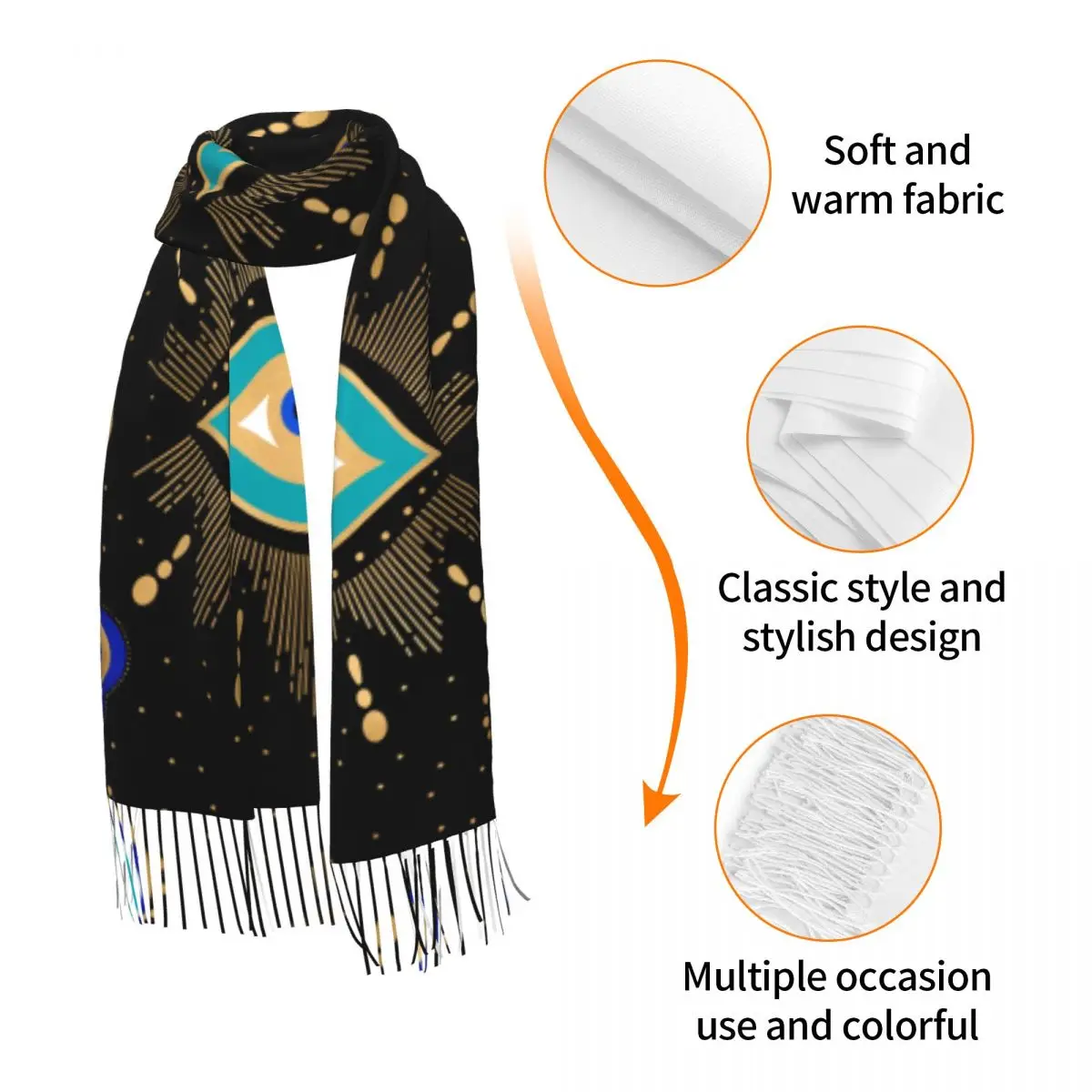 Custom Nazar Turkey Evil Eye Symbol Amulet Scarf Wrap Women Long Winter Warm Tassel Shawl Unisex Versatile Female Scarves