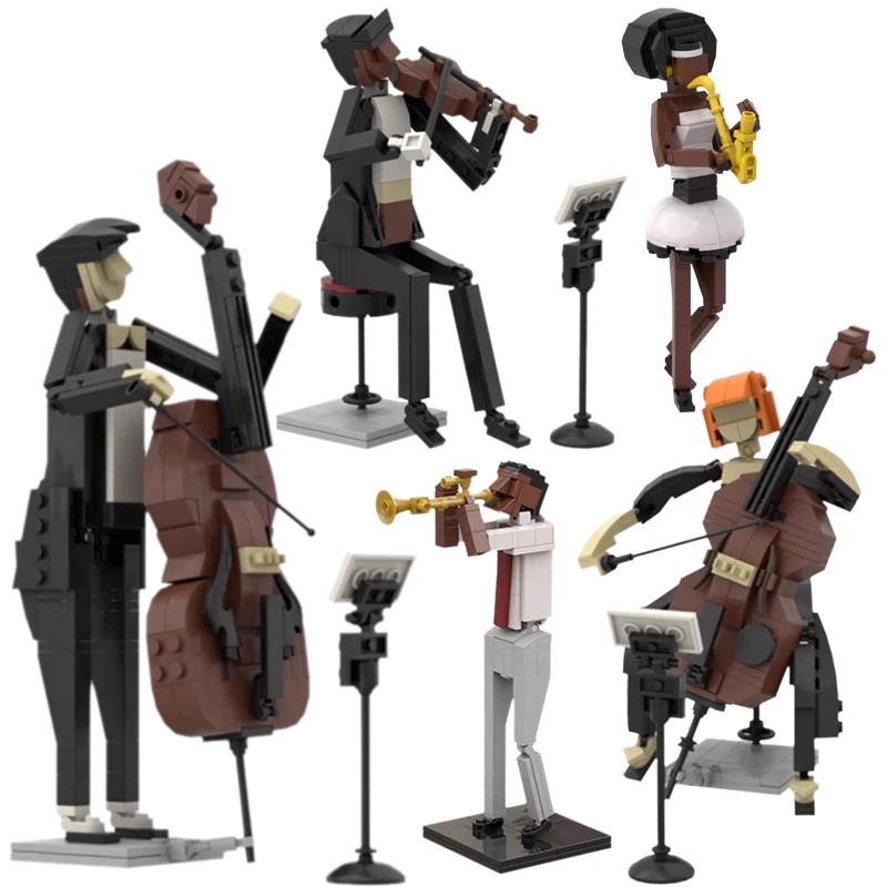 

Creative Music Pianist Figure Building Block MOC City Band Violin Cello Trumpet Double Bass Jazz Play Scene Model Kids Toys Gift
