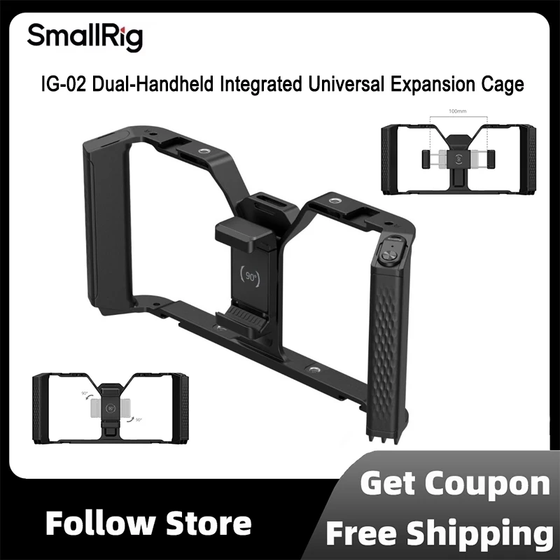 SmallRig IG-02 قفص عالمي مزدوج المحمول مع تحكم لاسلكي لهاتف iPhone Android 5.0+ (API 21+)/iOS 11.0+ الهواتف الذكية -5356