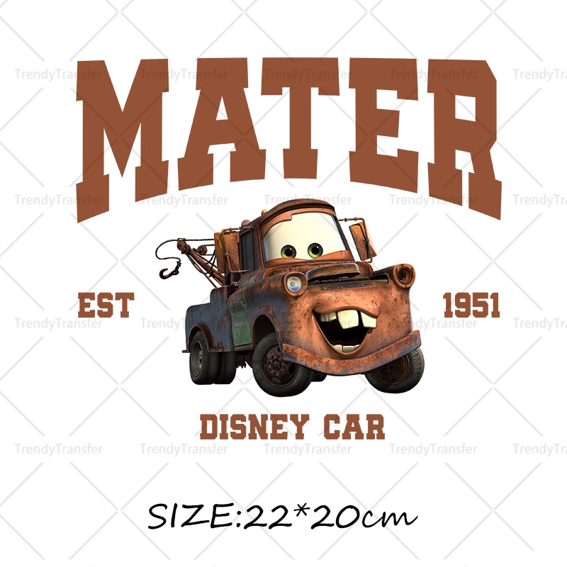 Car McQueen Mater Iron on Transfers Decals for Clothes Heat Press Patches Thermal Stickers