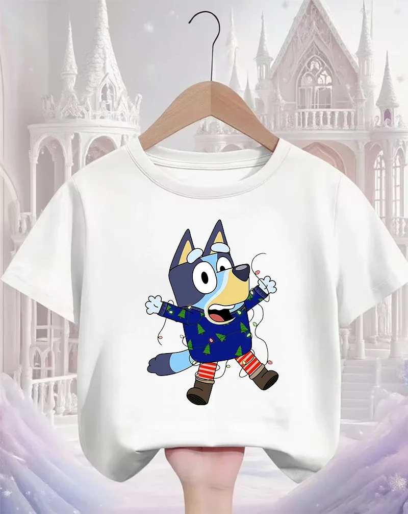 

Детская уличная модная футболка Bluey с модным мультяшным дизайном, летняя повседневная одежда для мальчиков и девочек от 3 до 14 лет