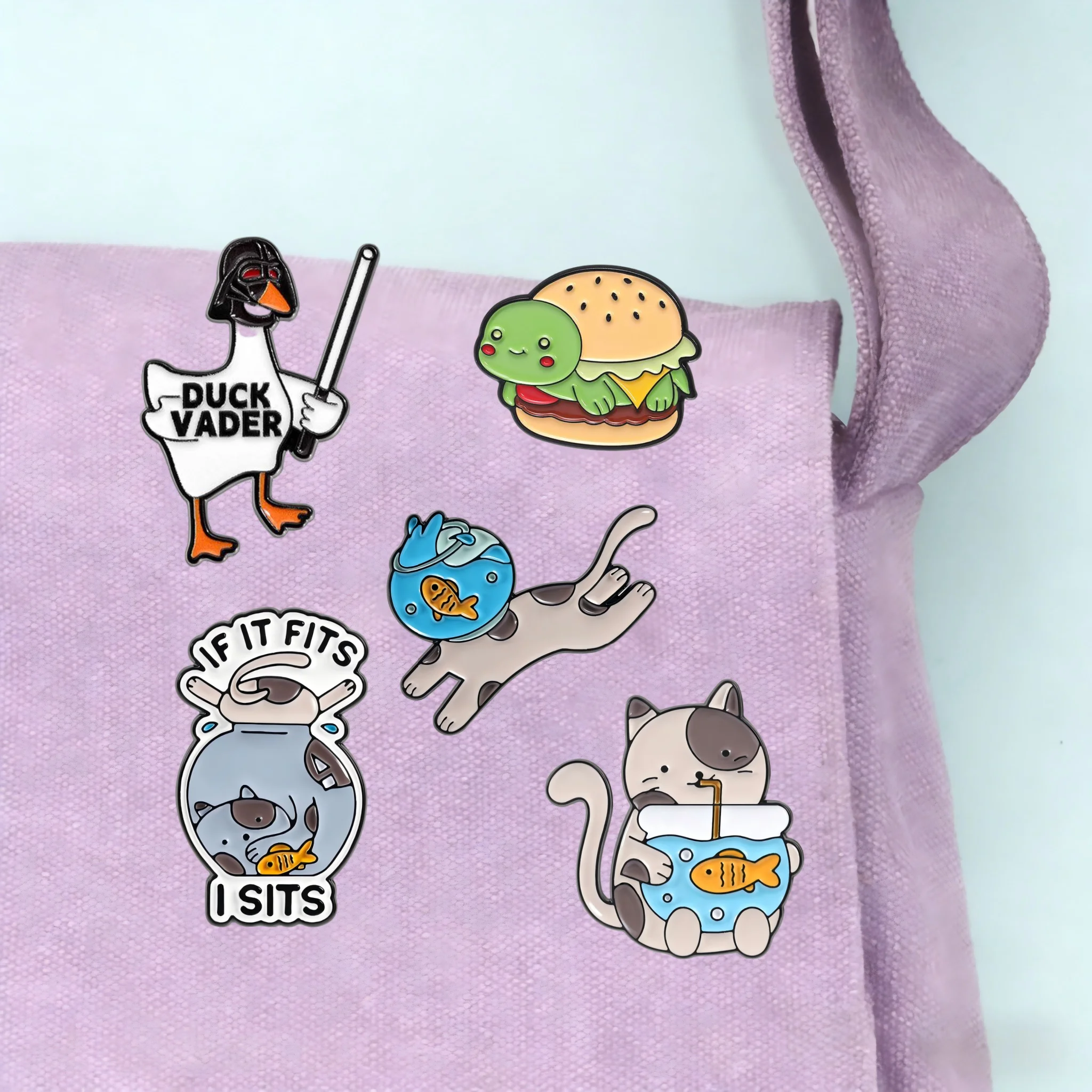 Funny Cat Fishbowl Enamel Pins Set 