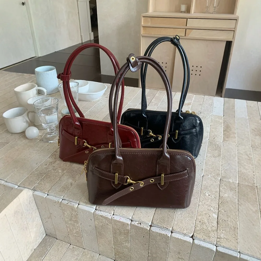 حقيبة بولينج كلاسيكية للنساء بكتف واحد تحت الإبط، سعة كبيرة، لون فريد، محفظة كروس صغيرة