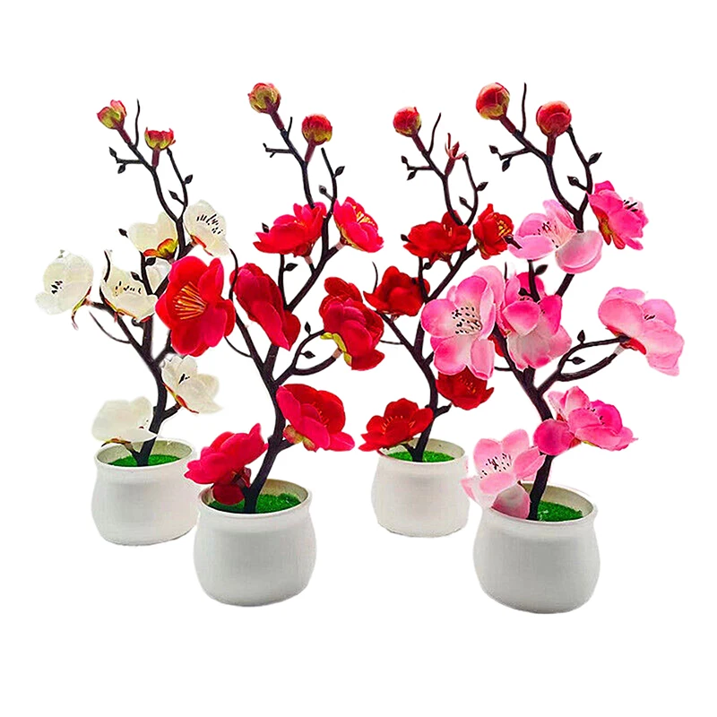 1pc Bonsai Simulation Artificial Pot Plant Home Office Plum Blossom Home Decor Simulation Green Plants Potted Ornaments