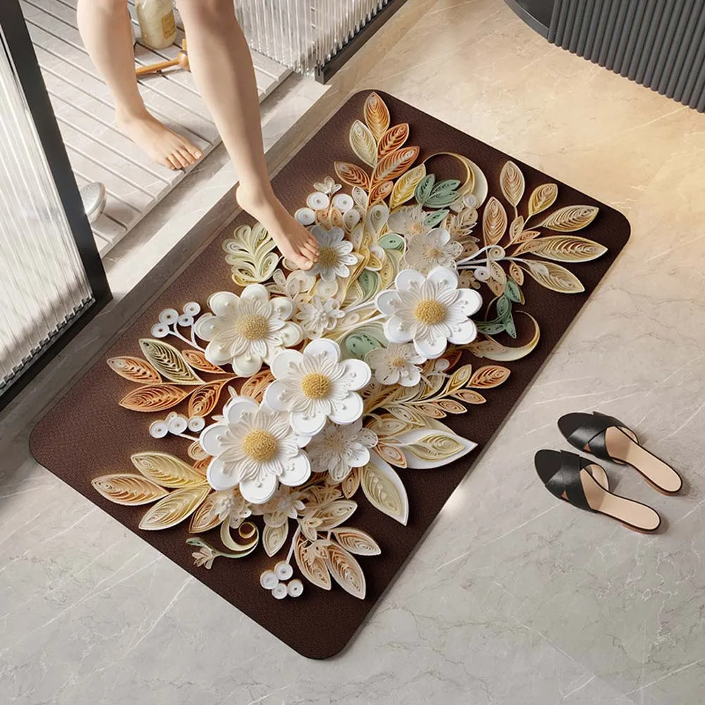 

Style Silicon Dendroid Bathroom Mat Water Absorbent Non-Slip Floor Rug for Home Toilet And Bathroom Decor
