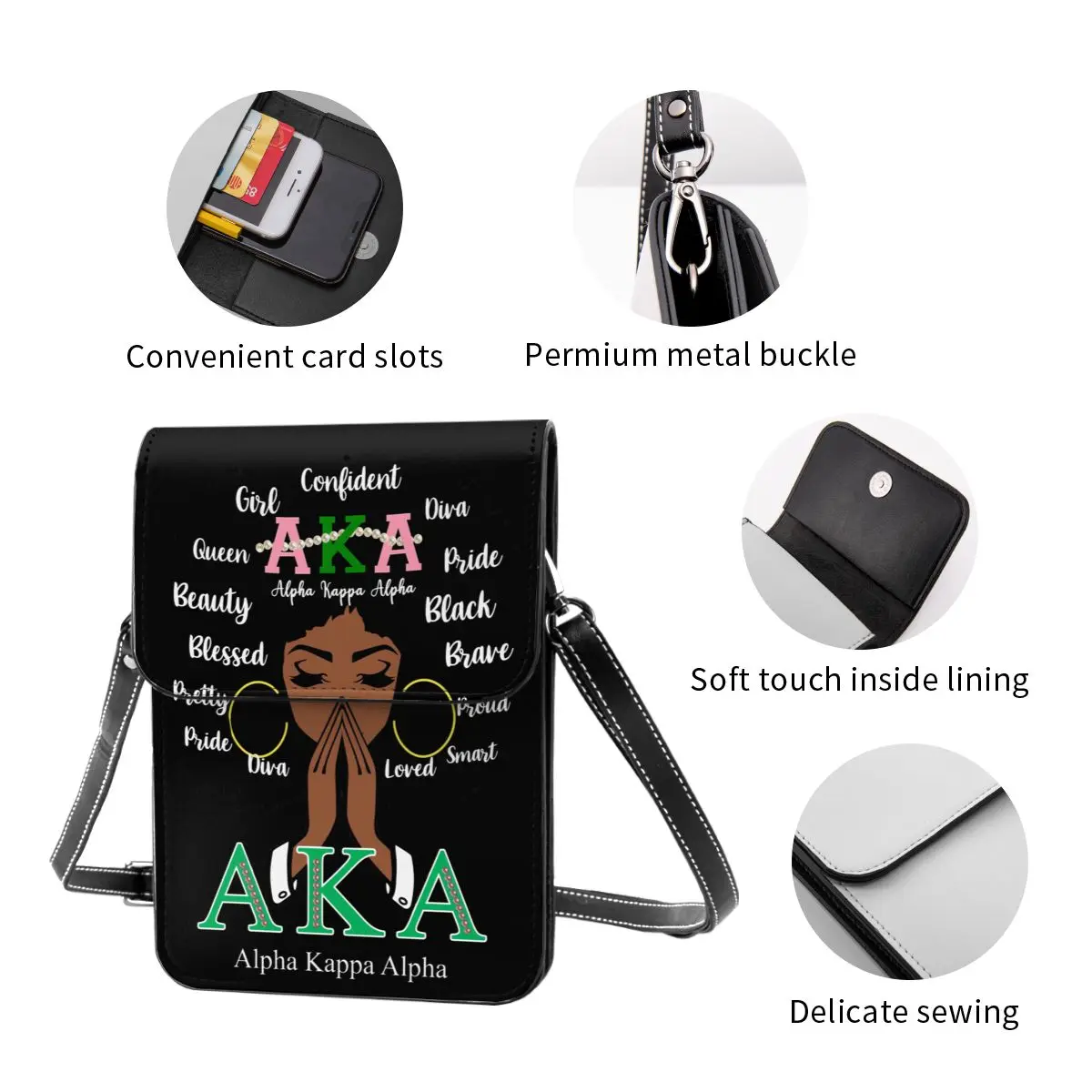 Alpha Sorority Kappa Alpha AKA bolso cruzado para teléfono móvil, bolso de hombro, monedero para Teléfono Celular, correa ajustable