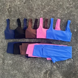Solid Color Soft Gym Yoga Set Legging Soft Hollow Out Sport Bra Tracksuit Women Gym Suit Comprehensive Training Jogging Athletic
