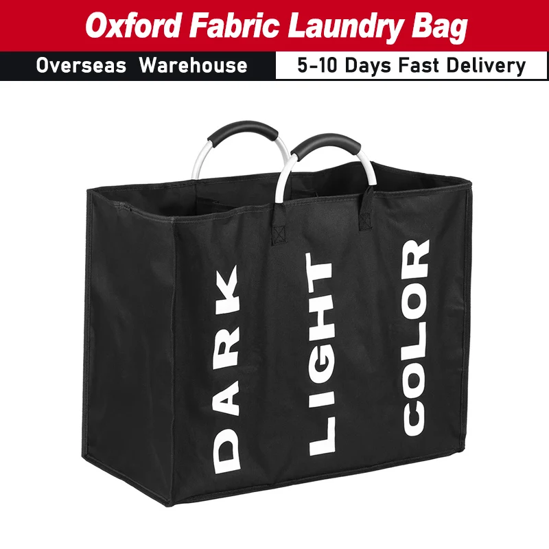 Collapsable 3-section Laundry Bag Foldable Laundry Hamper Durable Oxford Fabric Laundry Basket Clothes Sorter with Alloy Handle