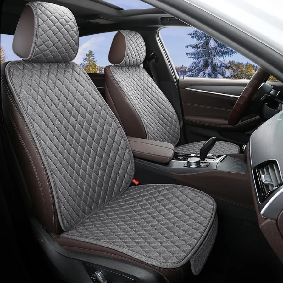 Linen Car Seat Covers for All Seasons Premium Flax Vehicle Seat Cushion Non-Slip Protector Universal Fits Most Van SUV Truck