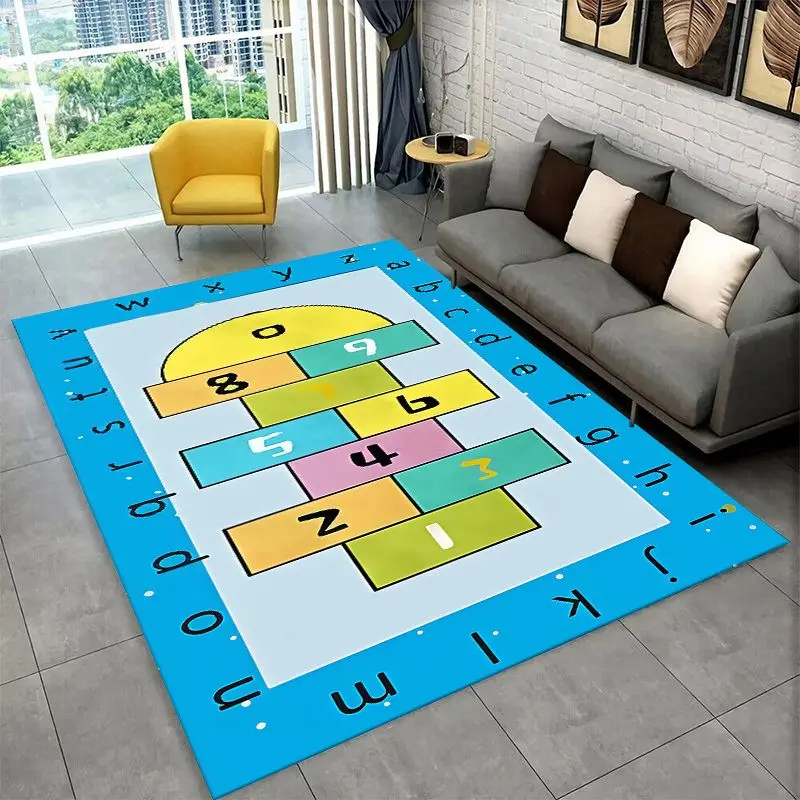 Funny Animal Hopscotch Digital Games Large Area Rug Non-slip Carpet for Bedroom Living Room Sofa Doormat Home Decor Floor Mat