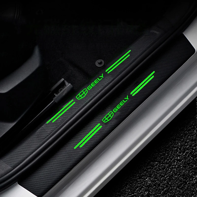 Carbon Fiber Car Door Sill Threshold Tape Decals Luminous Stickers for Geely Emgrand MK Panda Binray Coolray SX11 Atlas EC7 EV8