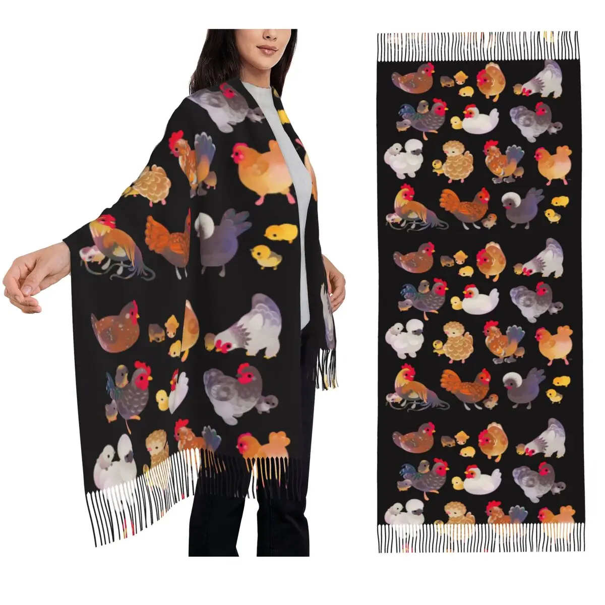 

Chicken And Chick - Dark Scarf Tassel Scarves Women Soft Warm Shawls and Wraps Large Fall Winter Shawl Wrap