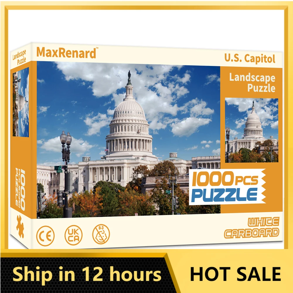 

MaxRenard High Quality 1000 Pieces Jigsaw Puzzle U.S. Capitol with Glue Sheets Home Wall Decoration Family Game Gift