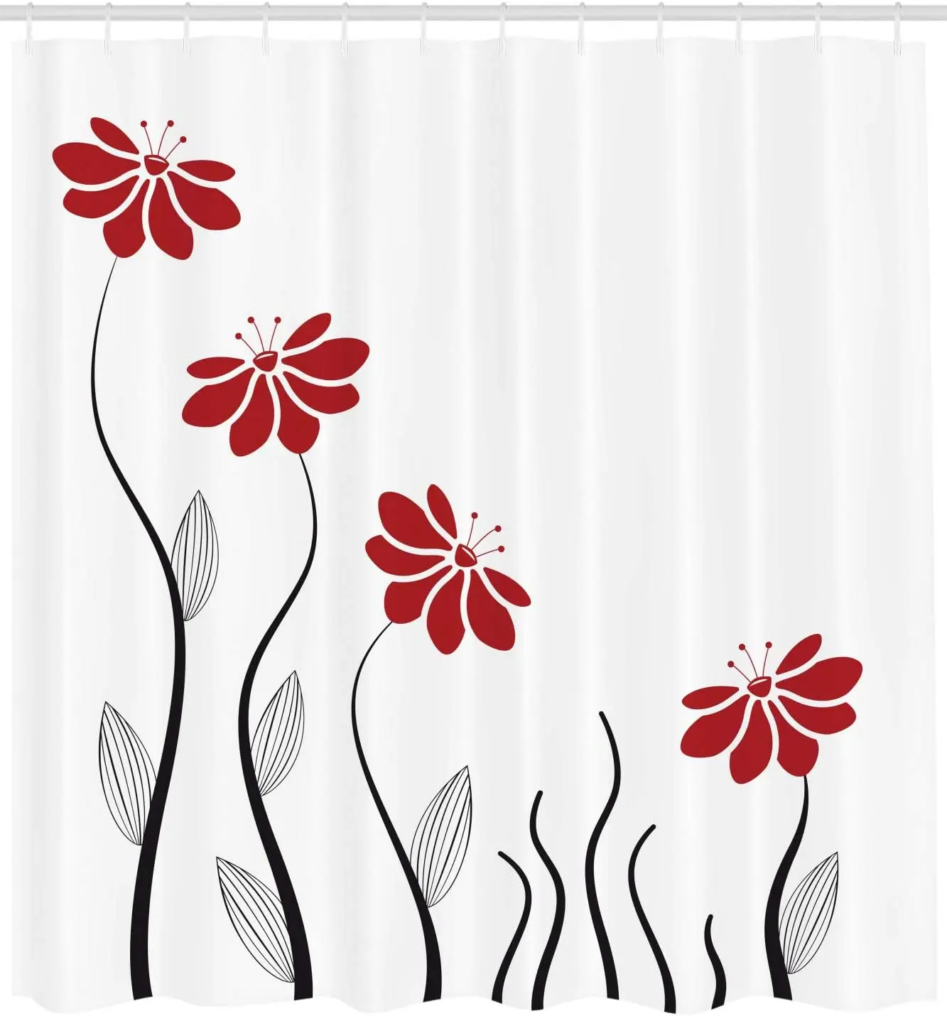 

Цветочная занавеска для душа, цветочные лепестки с полосатыми листьями и линиями, современный стиль, геометрический дизайн, тканевая ткань