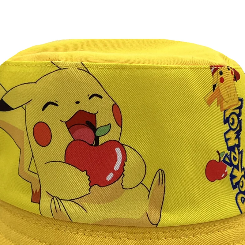 Pokemon Anime Figura Pikachu Panamá Bucket Hat Verão Sun Hat Bonito Balde Pescador Praia Outdoor Hat Cap para Crianças