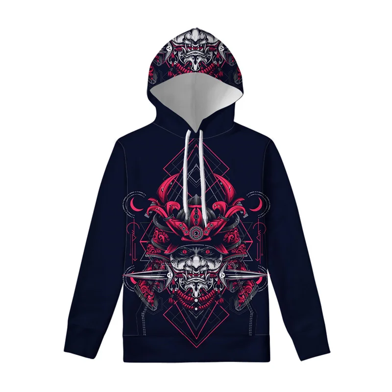 

Japanese Samurai Pattern Hoodie Men Retro 3D Printed Mask Hoodies Fashion Long Sleeves Hoody Street Casual Pullover Swearshirt