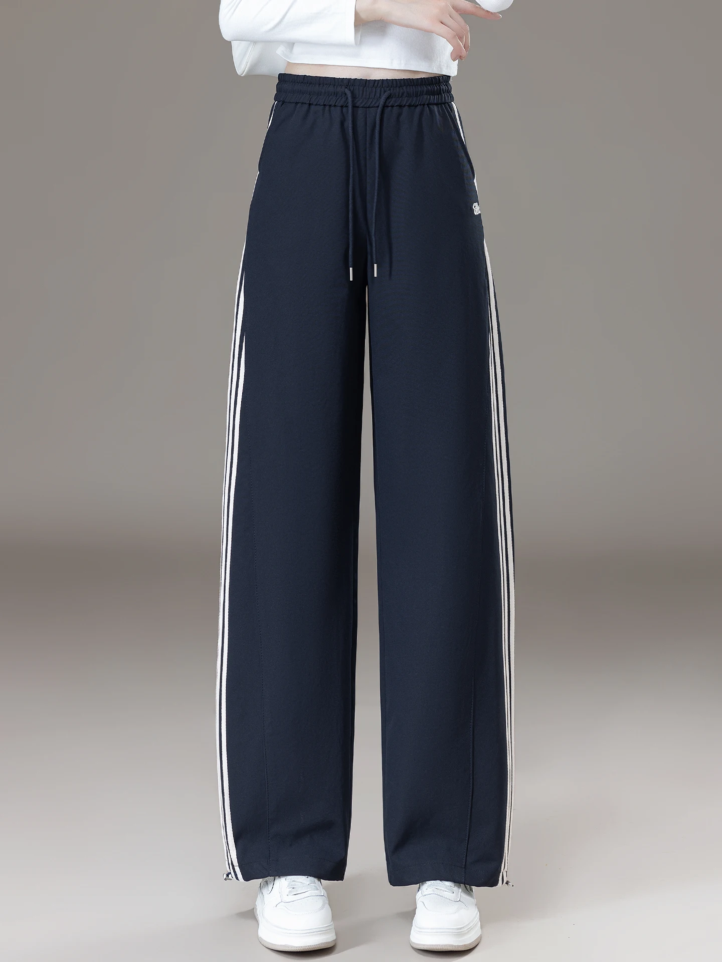 

Повседневные свободные спортивные брюки с широкими штанинами для женщин, с высокой талией, прямого кроя, весна-осень, новый стиль, комфортные и удобные