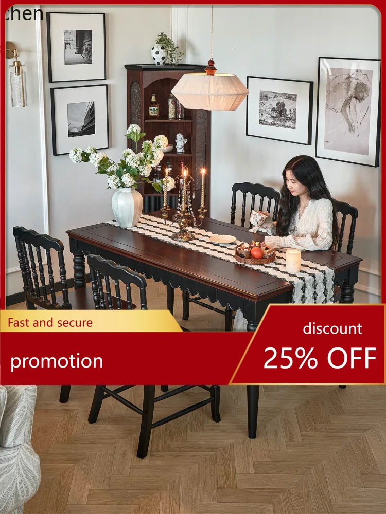 

HT all solid wood dining table with drawers rectangular dining table home restaurant retro table