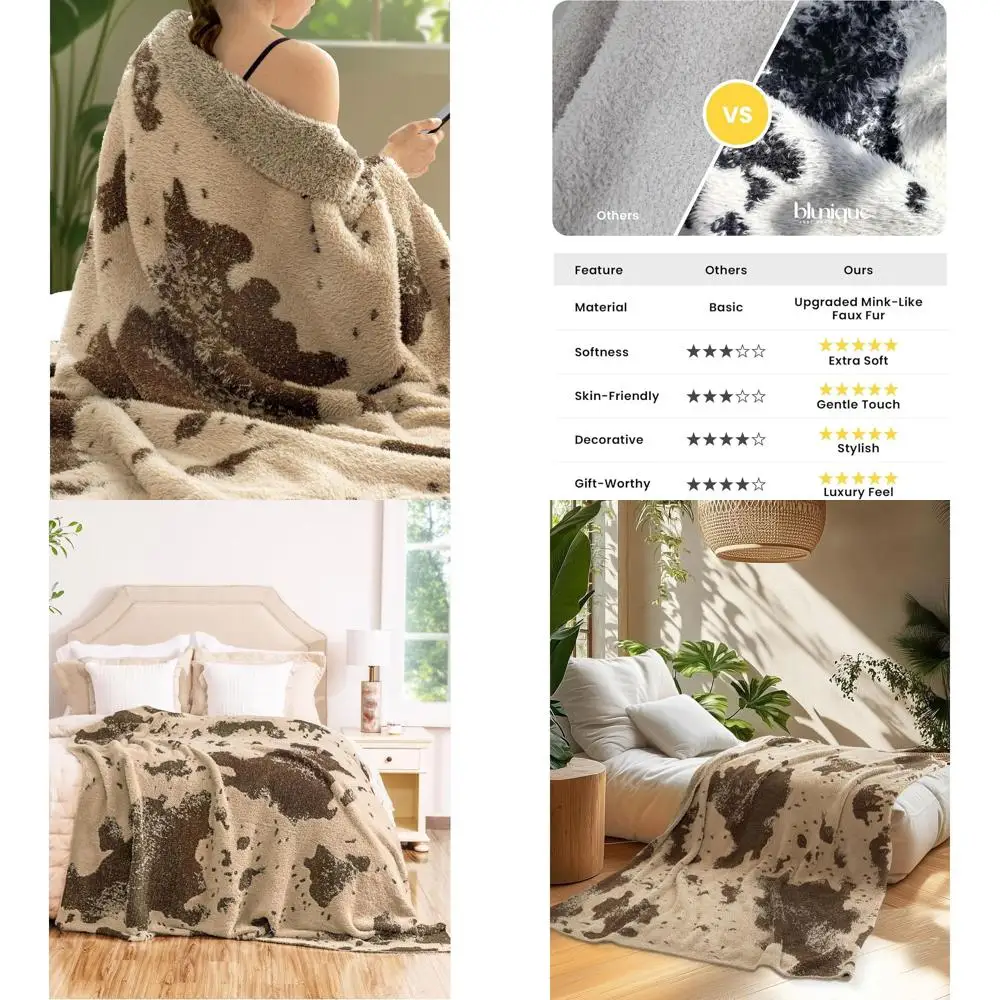 

Уютное коричневое одеяло с коровьим принтом, мягкое и легкое для дивана или кровати, стильный домашний декор, подставка, 60x80