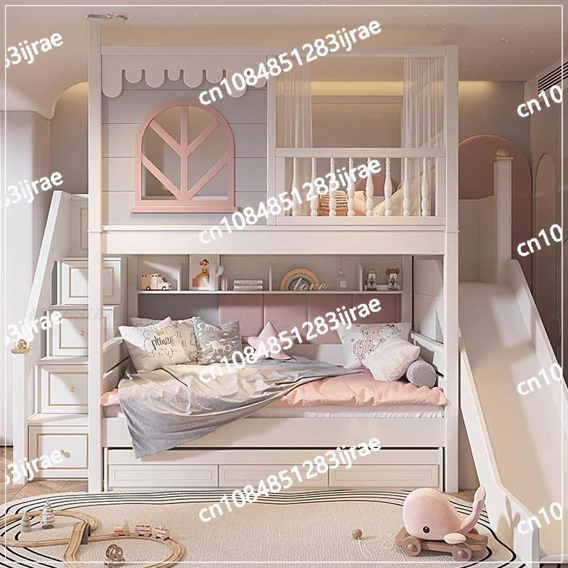 Beautiful Girl Bed in Pink Large Storage Space Bedroom Furniture Cute Princess Bed with Guardrail Design Child Bunk Bed for Kid