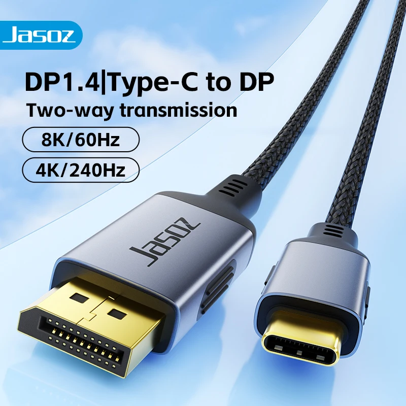 Jasoz USB C to DP 1.4 Cable 8K@60Hz 4K@240Hz For Thunderbolt 4/3 Type C to DisplayPort Cable for MacBook Huawei Air Projector